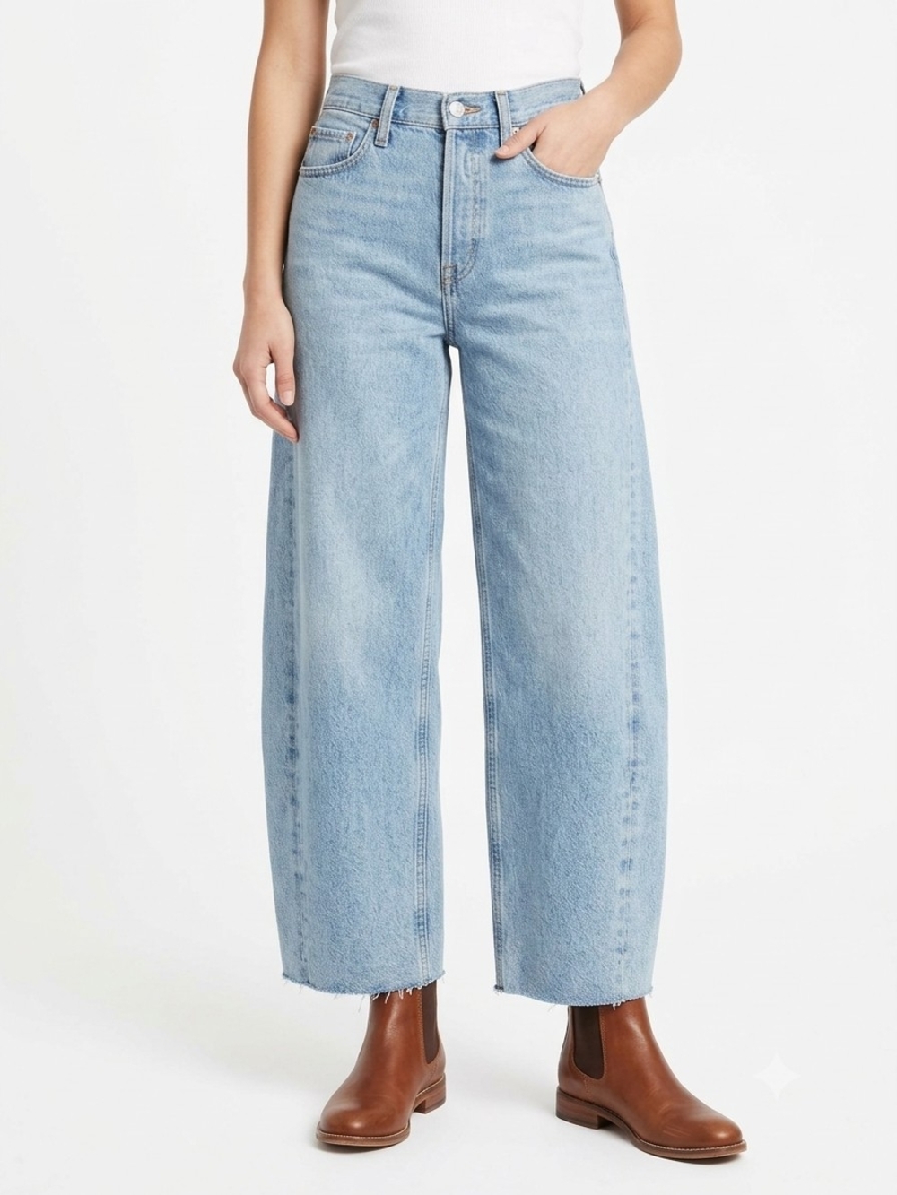 AGOLDE High Waisted Wide Leg Cropped Raw Hem Jeans Size 25